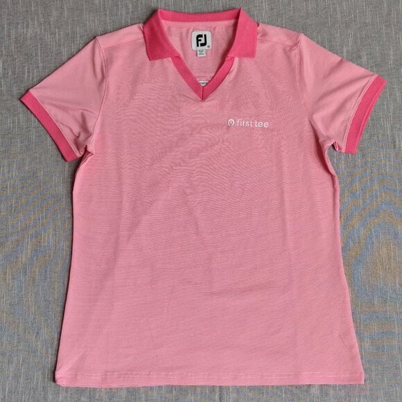 FJ Footjoy Shirt Womens Medium Pink White Striped Golf Polo First Tee PGA TOUR - Picture 11 of 11